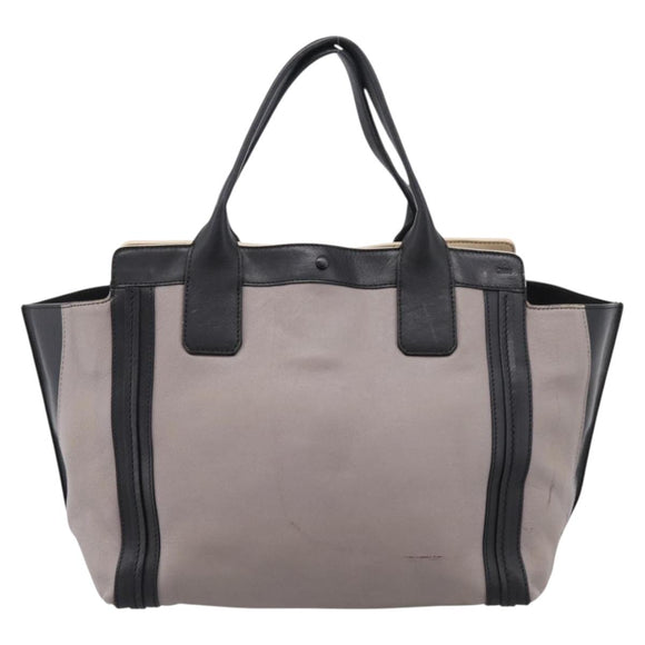 Chloe Hand Bag Leather Gray Gold Tone Auth mr2941