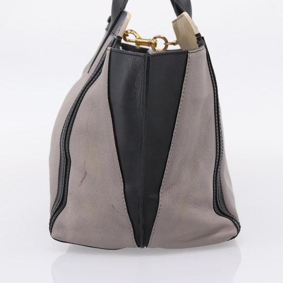 Chloe Hand Bag Leather Gray Gold Tone Auth mr2941