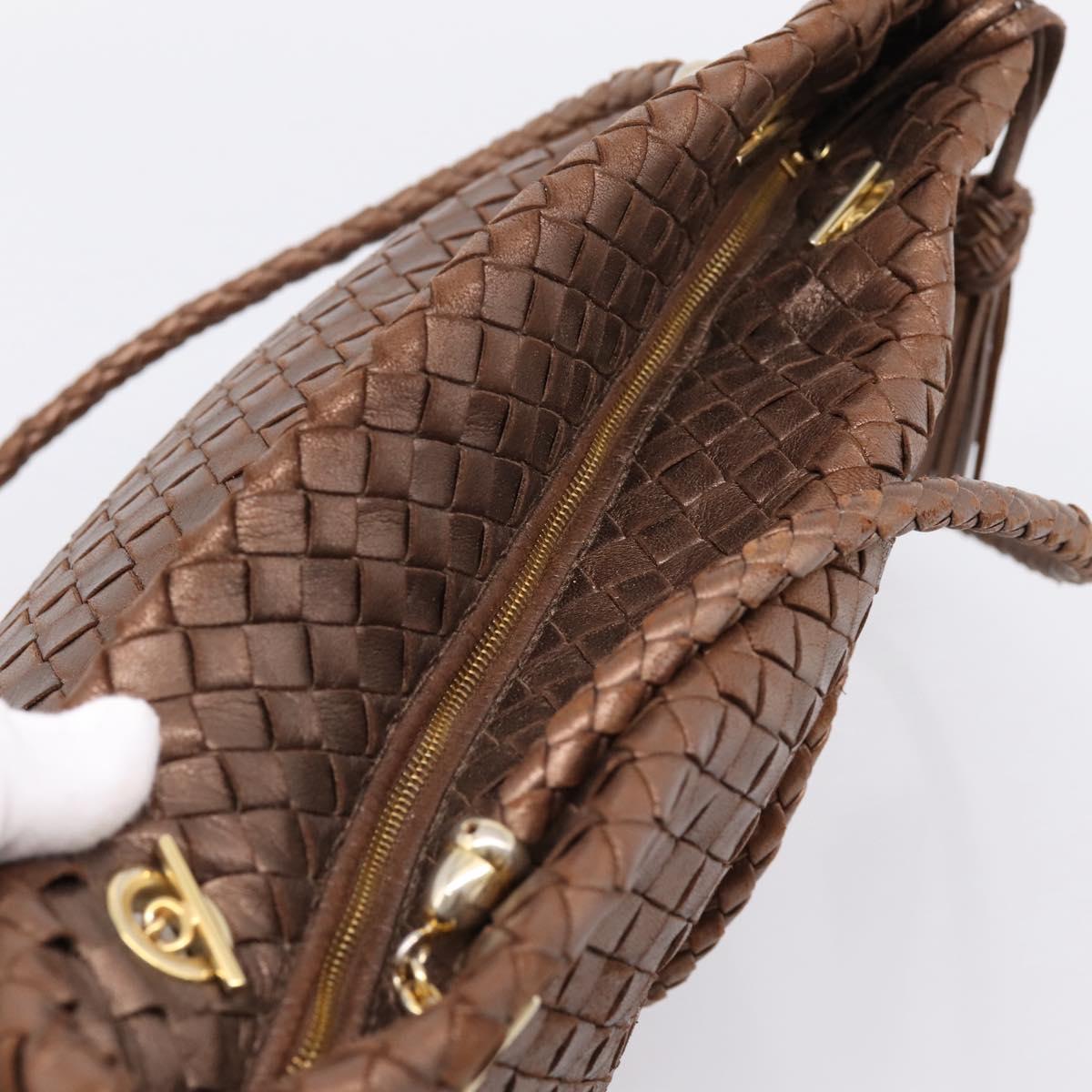 Bottega Veneta INTRECCIATO Shoulder Bag Leather Brown Gold Tone
