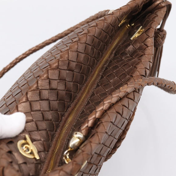 Bottega Veneta INTRECCIATO Shoulder Bag Leather Brown Gold Tone Auth mr2943A