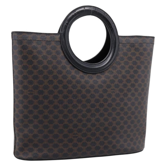 CELINE Macadam Canvas Hand Bag PVC Black Gold Tone Auth mr2944