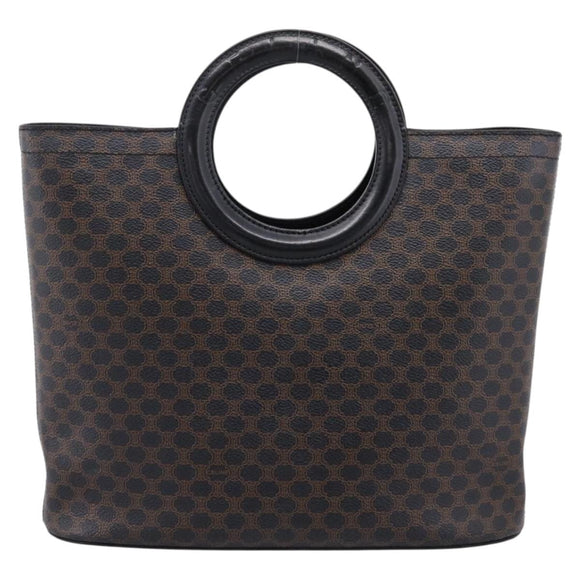 CELINE Macadam Canvas Hand Bag PVC Black Gold Tone Auth mr2944