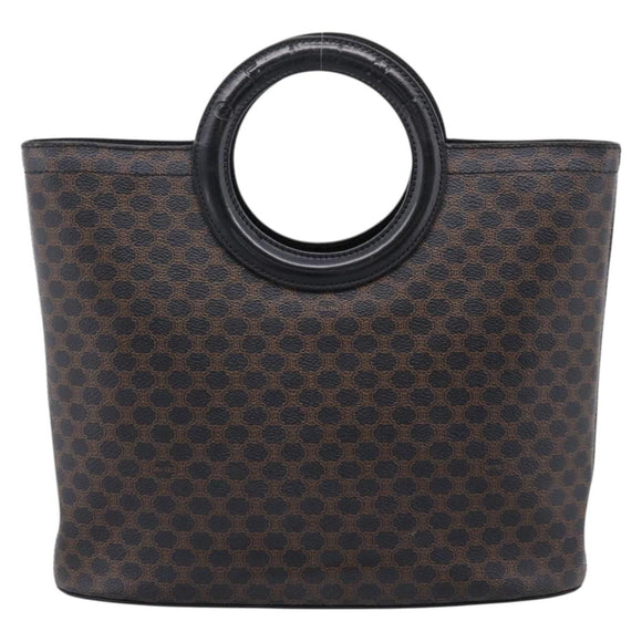 CELINE Macadam Canvas Hand Bag PVC Black Gold Tone Auth mr2944