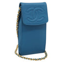 CHANEL Chain Shoulder Bag Caviar Skin Blue Gold Tone CC Auth mr2946V-1