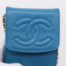 CHANEL Chain Shoulder Bag Caviar Skin Blue Gold Tone CC Auth mr2946V-17
