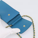 CHANEL Chain Shoulder Bag Caviar Skin Blue Gold Tone CC Auth mr2946V-10