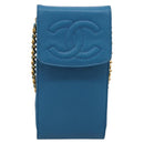 CHANEL Chain Shoulder Bag Caviar Skin Blue Gold Tone CC Auth mr2946V-13