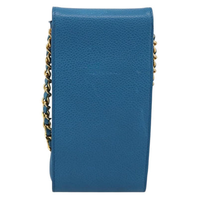 CHANEL Chain Shoulder Bag Caviar Skin Blue Gold Tone CC Auth mr2946V - 0