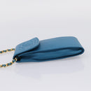 CHANEL Chain Shoulder Bag Caviar Skin Blue Gold Tone CC Auth mr2946V-3