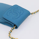 CHANEL Chain Shoulder Bag Caviar Skin Blue Gold Tone CC Auth mr2946V-6