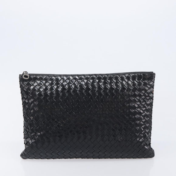 Bottega Veneta INTRECCIATO Business Clutch Bag Leather 2 Set Black Auth mr2949