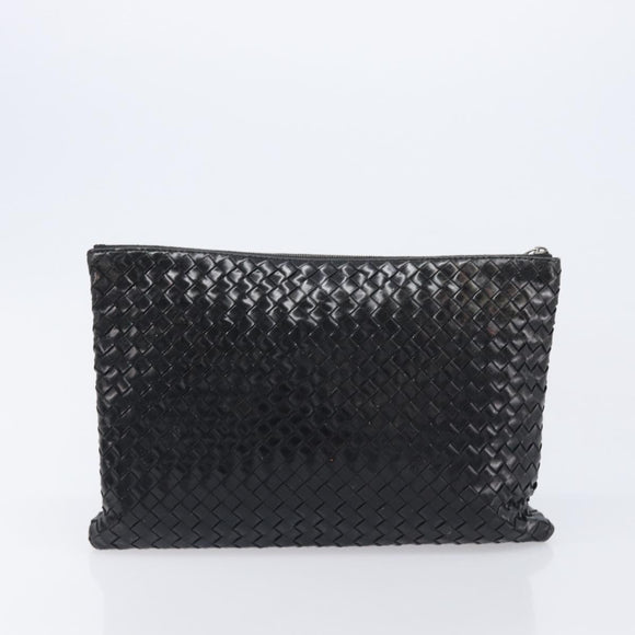 Bottega Veneta INTRECCIATO Business Clutch Bag Leather 2 Set Black Auth mr2949