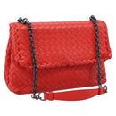 Bottega Veneta INTRECCIATO Chain Shoulder Bag Leather Red Auth mr2950A-1
