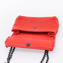 Bottega Veneta INTRECCIATO Chain Shoulder Bag Leather Red Auth mr2950A-10