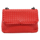 Bottega Veneta INTRECCIATO Chain Shoulder Bag Leather Red Auth mr2950A-13