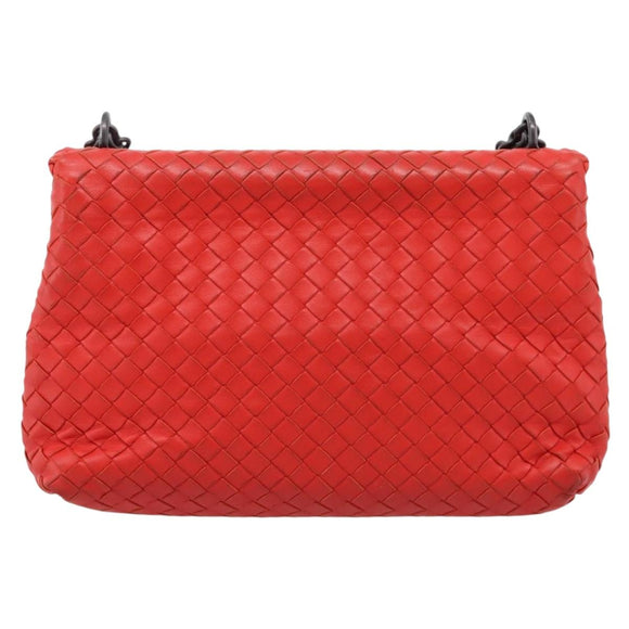 Bottega Veneta INTRECCIATO Chain Shoulder Bag Leather Red Auth mr2950A