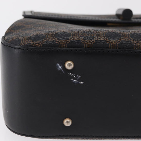 CELINE Macadam Canvas Hand Bag PVC Black Gold Tone Auth mr2952A