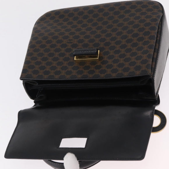 CELINE Macadam Canvas Hand Bag PVC Black Gold Tone Auth mr2952A