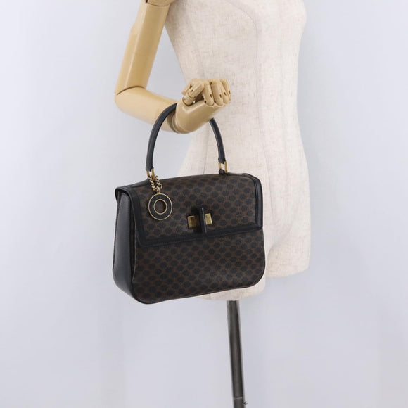 CELINE Macadam Canvas Hand Bag PVC Black Gold Tone Auth mr2952A