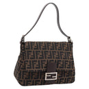 FENDI Zucca Canvas Mamma Baguette Shoulder Bag Brown Silver Auth mr2954V-1