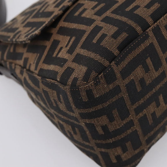 FENDI Zucca Canvas Mamma Baguette Shoulder Bag Brown Silver Auth mr2954V