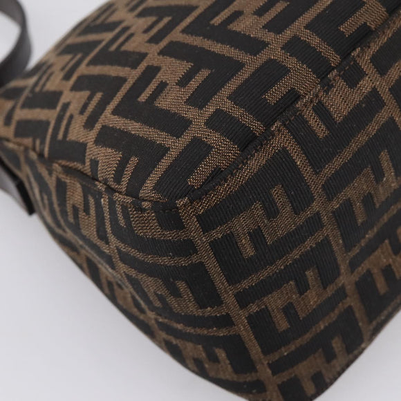 FENDI Zucca Canvas Mamma Baguette Shoulder Bag Brown Silver Auth mr2954V