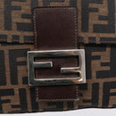 FENDI Zucca Canvas Mamma Baguette Shoulder Bag Brown Silver Auth mr2954V-19