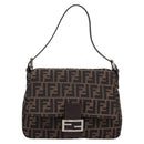 FENDI Zucca Canvas Mamma Baguette Shoulder Bag Brown Silver Auth mr2954V-13