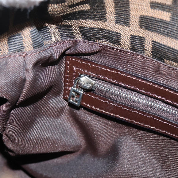FENDI Zucca Canvas Mamma Baguette Shoulder Bag Brown Silver Auth mr2954V