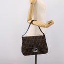 FENDI Zucca Canvas Mamma Baguette Shoulder Bag Brown Silver Auth mr2954V-26