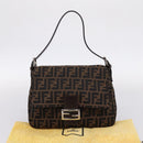 FENDI Zucca Canvas Mamma Baguette Shoulder Bag Brown Silver Auth mr2954V-12