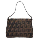 FENDI Zucca Canvas Mamma Baguette Shoulder Bag Brown Silver Auth mr2954V-2