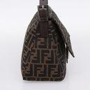 FENDI Zucca Canvas Mamma Baguette Shoulder Bag Brown Silver Auth mr2954V-3