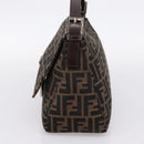 FENDI Zucca Canvas Mamma Baguette Shoulder Bag Brown Silver Auth mr2954V-4
