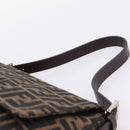 FENDI Zucca Canvas Mamma Baguette Shoulder Bag Brown Silver Auth mr2954V-8