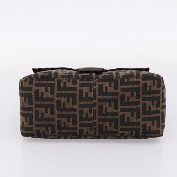FENDI Zucca Canvas Mamma Baguette Shoulder Bag Brown Silver Auth mr2954V