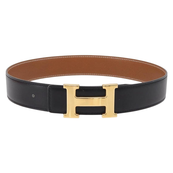HERMES Belt Leather Black Brown Auth mr2956V
