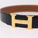 HERMES Belt Leather Black Brown Auth mr2956V-5