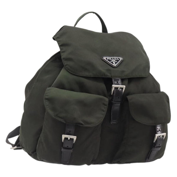 PRADA Backpack Nylon Khaki Silver Auth mr2957
