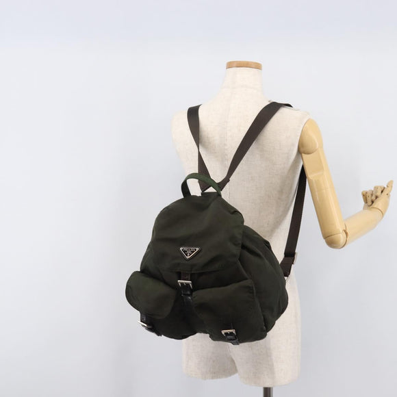 PRADA Backpack Nylon Khaki Silver Auth mr2957