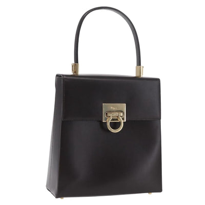 Salvatore Ferragamo Hand Bag Leather Brown Gold Tone Auth mr2958A