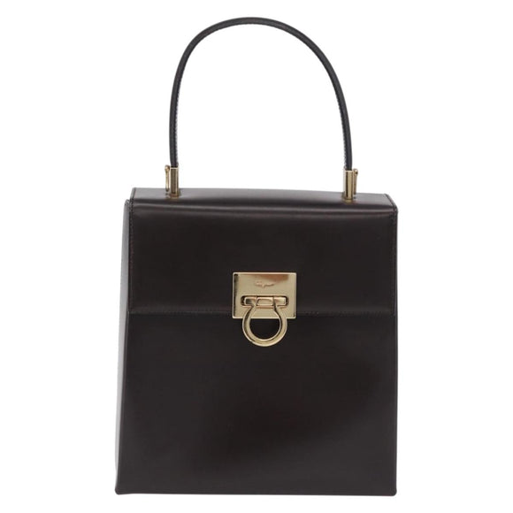 Salvatore Ferragamo Hand Bag Leather Brown Gold Tone Auth mr2958A
