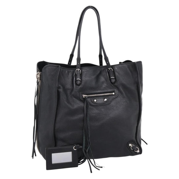 Balenciaga Mini Paper A4 Hand Bag Leather Black Silver 357330 Auth mr2968A