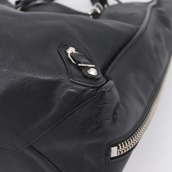 Balenciaga Mini Paper A4 Hand Bag Leather Black Silver 357330 Auth mr2968A