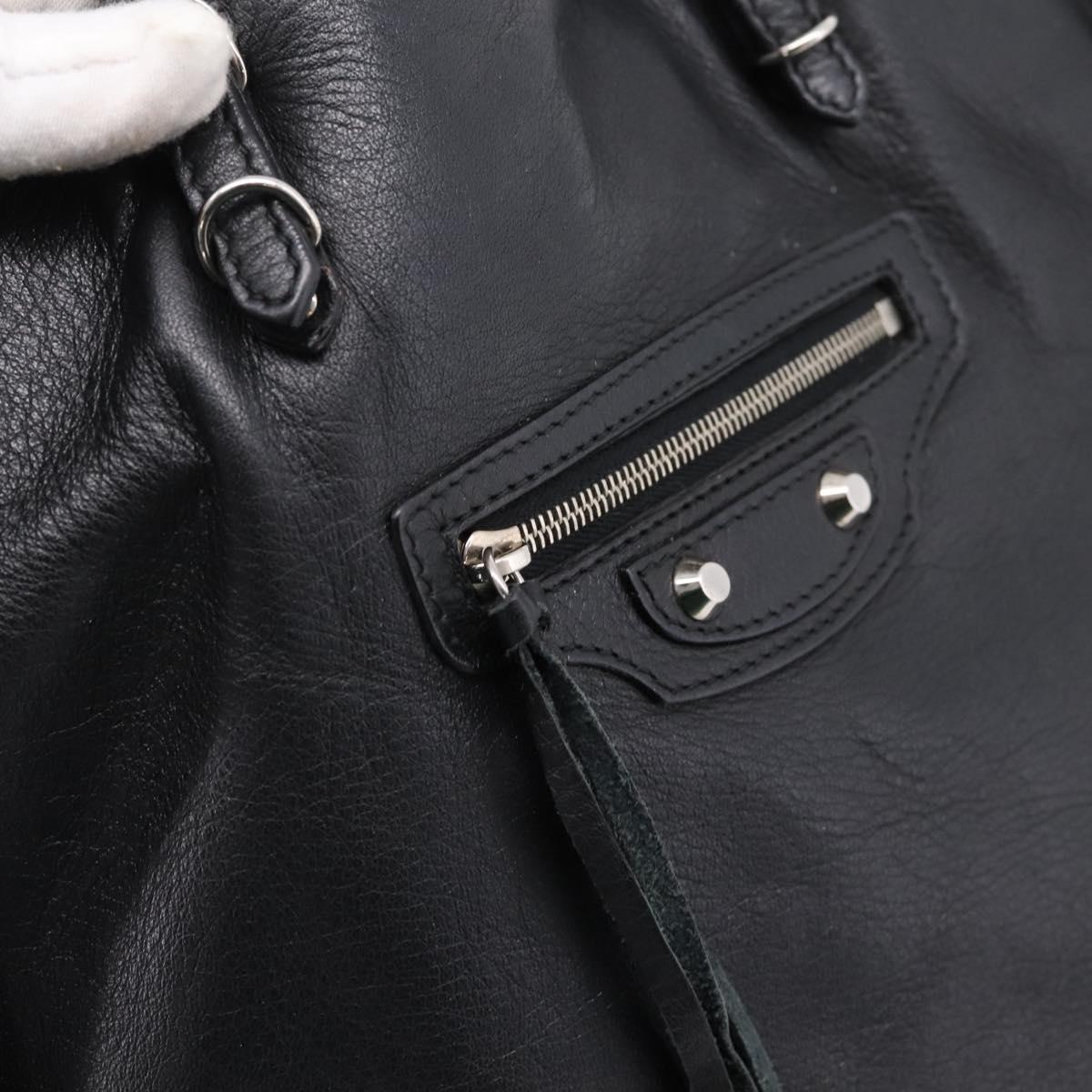 Balenciaga Mini Paper A4 Hand Bag Leather Black Silver 357330 Auth