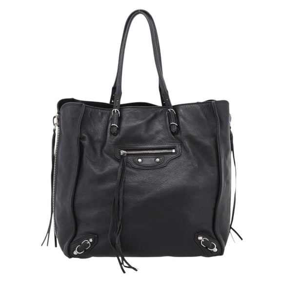 Balenciaga Mini Paper A4 Hand Bag Leather Black Silver 357330 Auth mr2968A