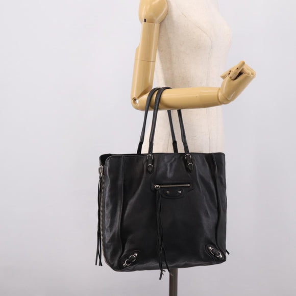 Balenciaga Mini Paper A4 Hand Bag Leather Black Silver 357330 Auth mr2968A