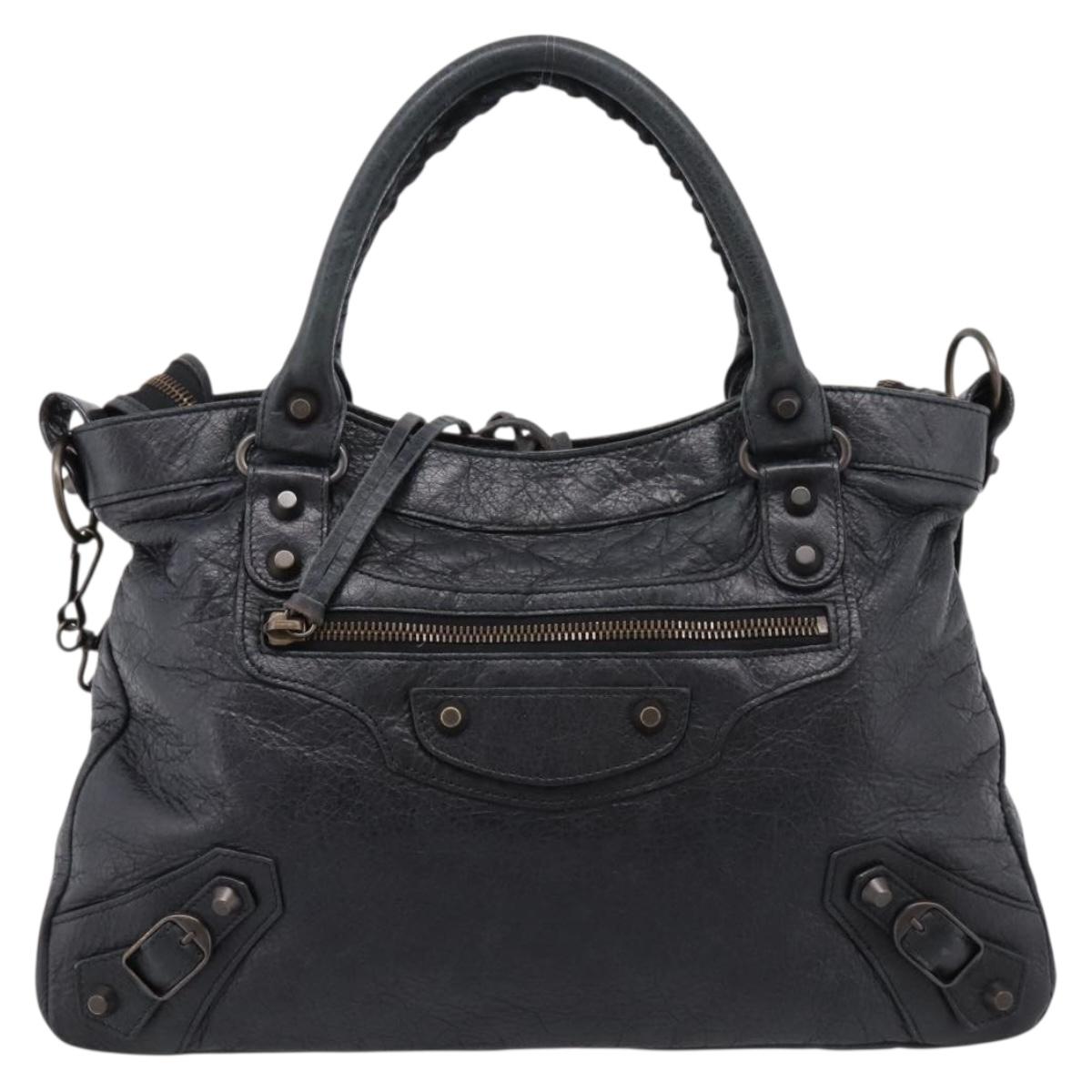 Balenciaga The Town Hand Bag Leather 2way Black 240579 Auth