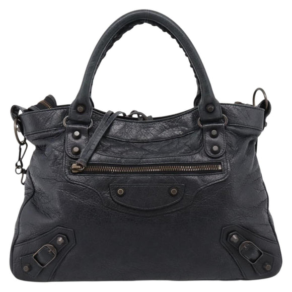 Balenciaga The Town Hand Bag Leather 2way Black 240579 Auth mr2969SAM