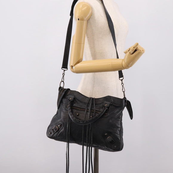 Balenciaga The Town Hand Bag Leather 2way Black 240579 Auth mr2969SAM
